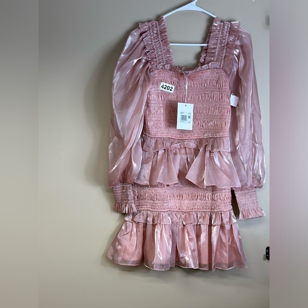 Endless rose xsmall sheen smocked long sleeve mini dress15 p2p 33” length
